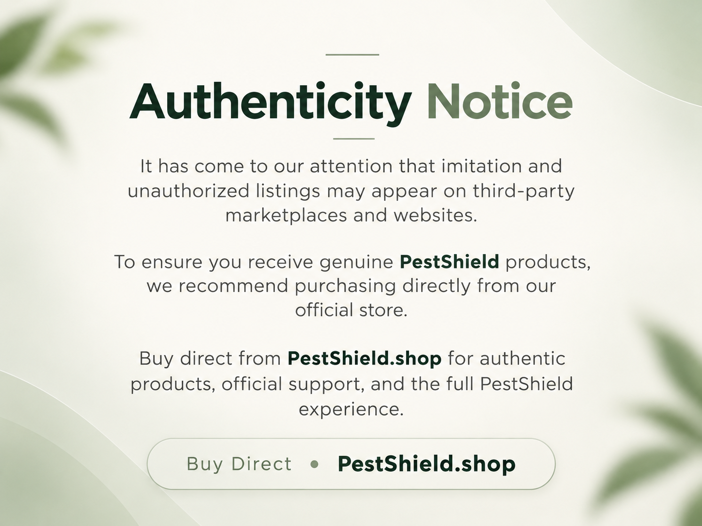 PestShield authenticity notice - buy direct at PestShield.shop
